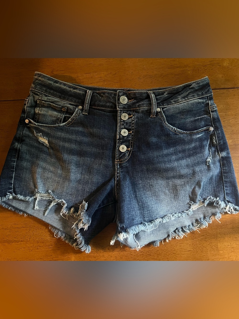 Silver Jeans Navy Distressed Button-Front Denim Shorts